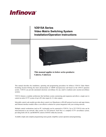 Infinova V2015A Series Installation & Operation Instructions | Manualzz Infinova V2015A Series Installation & Operation Instructions | Manualzz