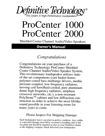 Definitive Technology PowerField ProSub 1000 Owner's Manual | Manualzz