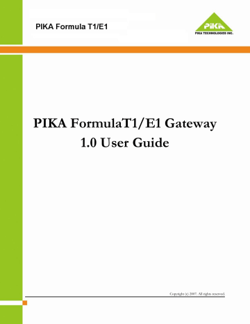 PIKA FormulaT1/E1 User Manual | Manualzz PIKA FormulaT1/E1 User Manual | Manualzz