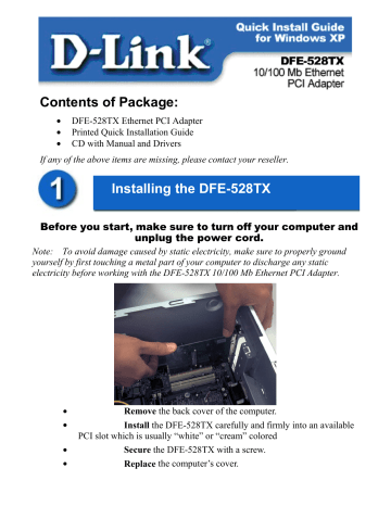 D-Link DFE-528TX Quick Installation Guide | Manualzz