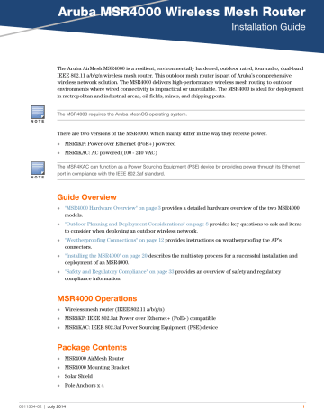 Aruba AirMesh MSR4000 Installation Manual | Manualzz Aruba AirMesh MSR4000 Installation Manual | Manualzz