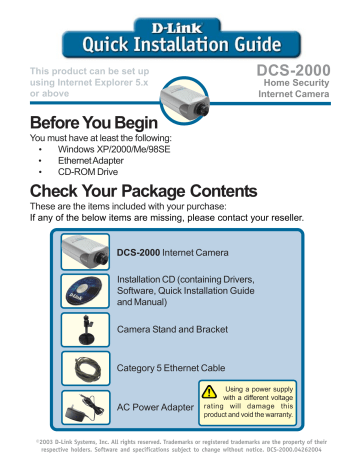 D-Link Securicam Network DCS-2000 Quick Installation Manual | Manualzz D-Link Securicam Network DCS-2000 Quick Installation Manual | Manualzz