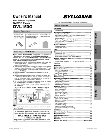SYLVANIA DVL150G User Manual | Manualzz SYLVANIA DVL150G User Manual | Manualzz