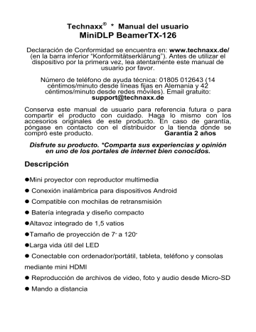 Technaxx TX-126 Mini DLP Beamer El manual del propietario | Manualzz Technaxx TX-126 Mini DLP Beamer El manual del propietario | Manualzz