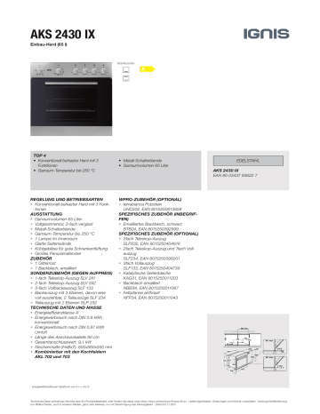 Ignis Aks Ix Oven Produktdatenblatt Manualzz