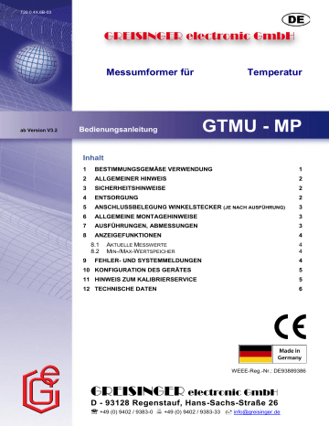 GREISINGER GTMU-MP Bedienungsanleitung | Manualzz
