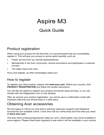 Acer Aspire M3-581TG Ultra-thin Quick Start Guide | Manualzz Acer Aspire M3-581TG Ultra-thin Quick Start Guide | Manualzz