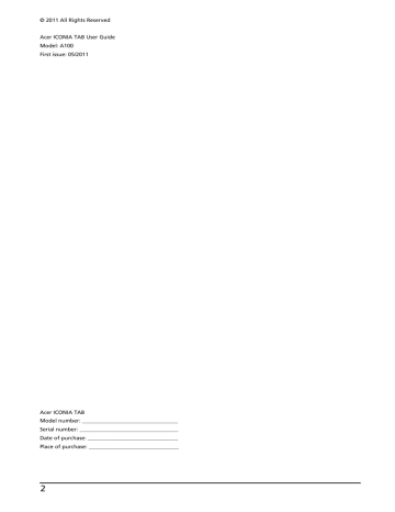 Acer HLZTMDMA100 TABLETCOMPUTER User Manual | Manualzz Acer HLZTMDMA100 TABLETCOMPUTER User Manual | Manualzz