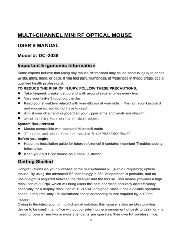 Dexin Corp NIYMWP2038 WirelessMouse User Manual | Manualzz Dexin Corp NIYMWP2038 WirelessMouse User Manual | Manualzz