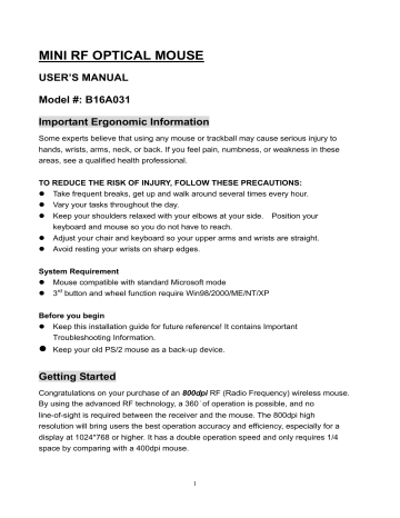 Dexin Corp NIYMWP2051 WirelessMouse User Manual | Manualzz