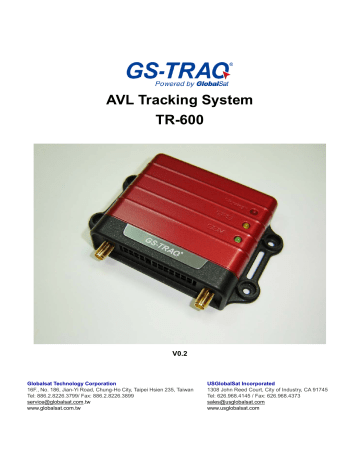 GlobalSat WorldCom RID-TR600 AVLTracking System User Manual | Manualzz