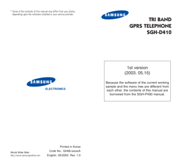 Samsung Electronics A3LSGHD410 Single-BandPCS GSM Phone User Manual | Manualzz Samsung Electronics A3LSGHD410 Single-BandPCS GSM Phone User Manual | Manualzz