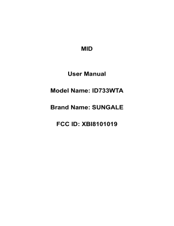 SUNGALE ELECTRONICS (SHENZHEN) XBI8101019 MID User Manual | Manualzz