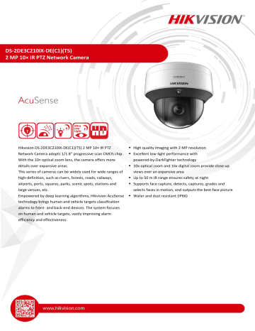 Hikvision Ds De C Ix De C T Ptz Camera Data Sheet Manualzz