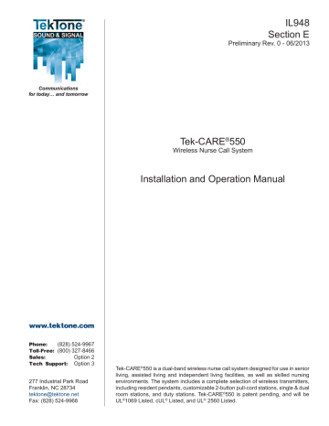 TekTone Tek-CARE 550 Installation And Operation Manual | Manualzz TekTone Tek-CARE 550 Installation And Operation Manual | Manualzz