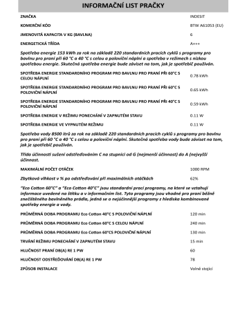 Indesit BTW A61053 (EU) Washing machine Informácie o produkte | Manualzz Indesit BTW A61053 (EU) Washing machine Informácie o produkte | Manualzz