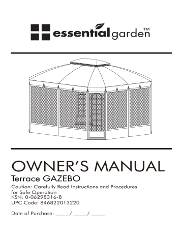 Essential Garden Terrace Gazebo L-GZ454PST-C Owner's Manual | Manualzz