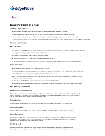 EdgeWave iPrism Installing On A Rack | Manualzz