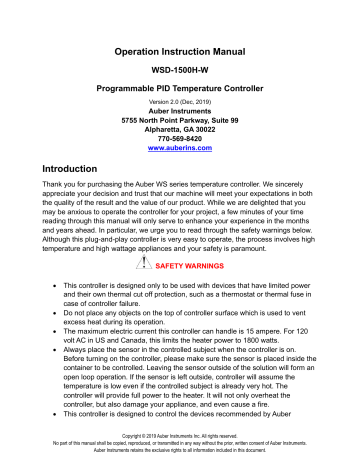 Auber Instruments WSD-1500H-W Operation & Instruction Manual | Manualzz Auber Instruments WSD-1500H-W Operation & Instruction Manual | Manualzz