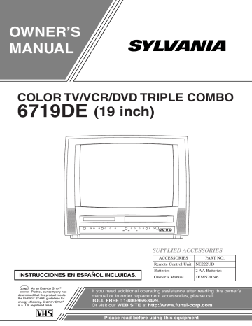 Sylvania 6719DE Tv Vcr Combo Owner`s manual | Manualzz Sylvania 6719DE Tv Vcr Combo Owner`s manual | Manualzz