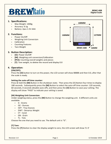 BrewRatio BRWC-608 User Manual | Manualzz BrewRatio BRWC-608 User Manual | Manualzz