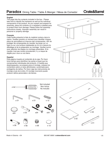 Crate Barrel Paradox Dining Table Quick Start Manual Manualzz