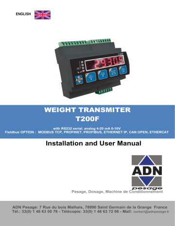 ADN pesage T200F/A, T200F/CANOPEN Installation And User Manual | Manualzz ADN pesage T200F/A, T200F/CANOPEN Installation And User Manual | Manualzz
