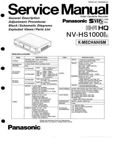 Panasonic NV-HS1000B, NV-HS1000EC Service Manual | Manualzz