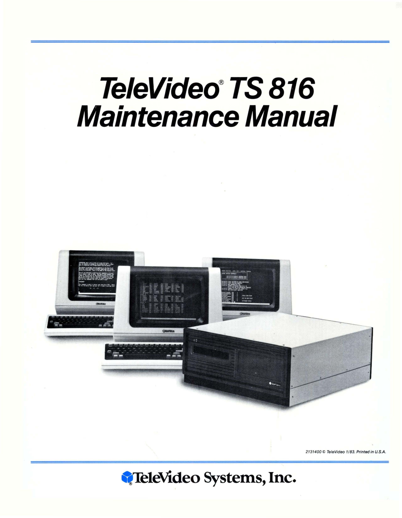 213400 Televideo Ts816 Maintenance Manual Jan83 Pdf Manualzz