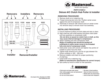 Mastercool 91000-A DELUXE CLUTCH HUB PULLER/INSTALLER KIT Instructions | Manualzz