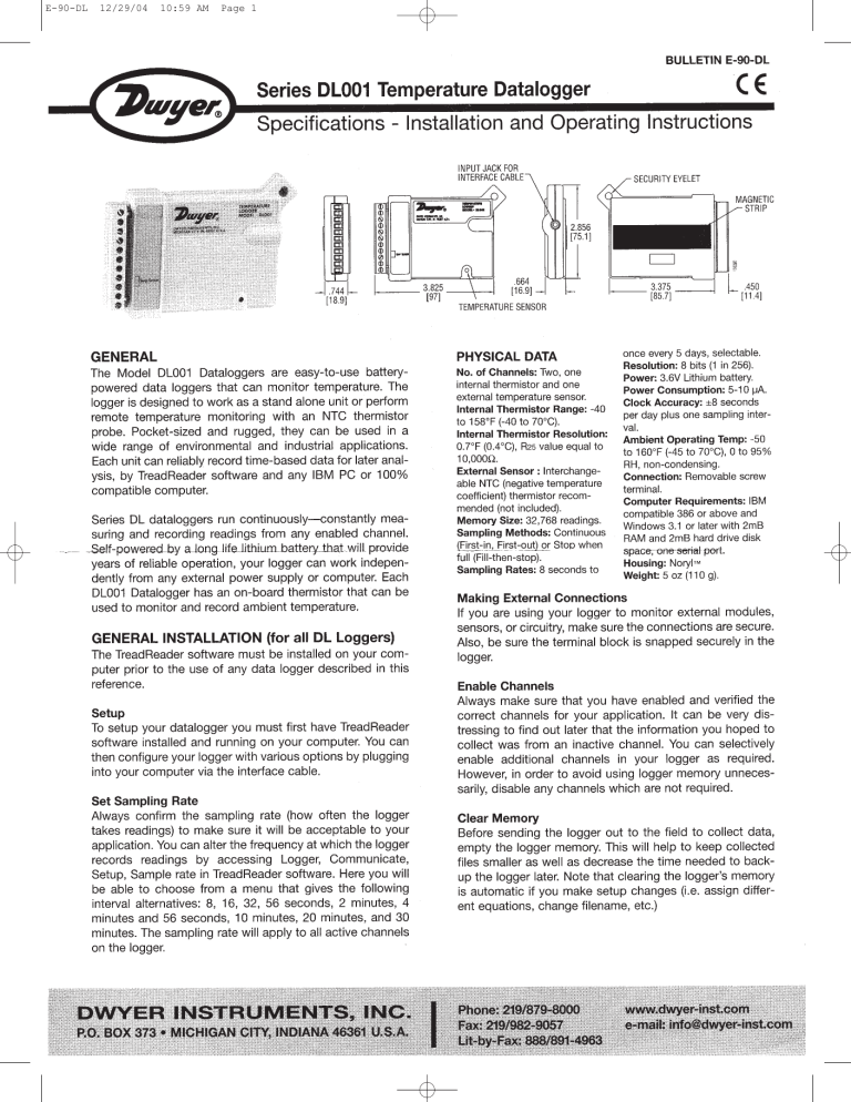 Dwyer Model DL001 User manual Manualzz