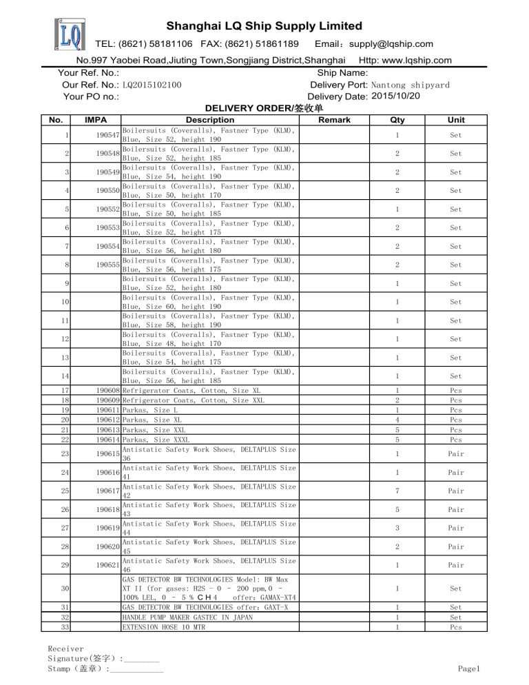 Shanghai Lq Ship Supply Limited Manualzz