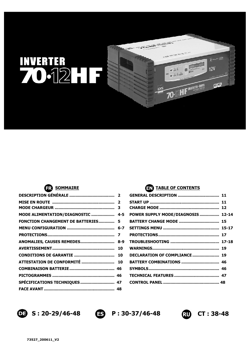 Gys Inverter Power Supply 70 12 Hf Operation Manual Manualzz