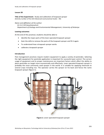 Lesson 28 Title Of The Experiment Study And Calibration Of Knapsack Manualzz