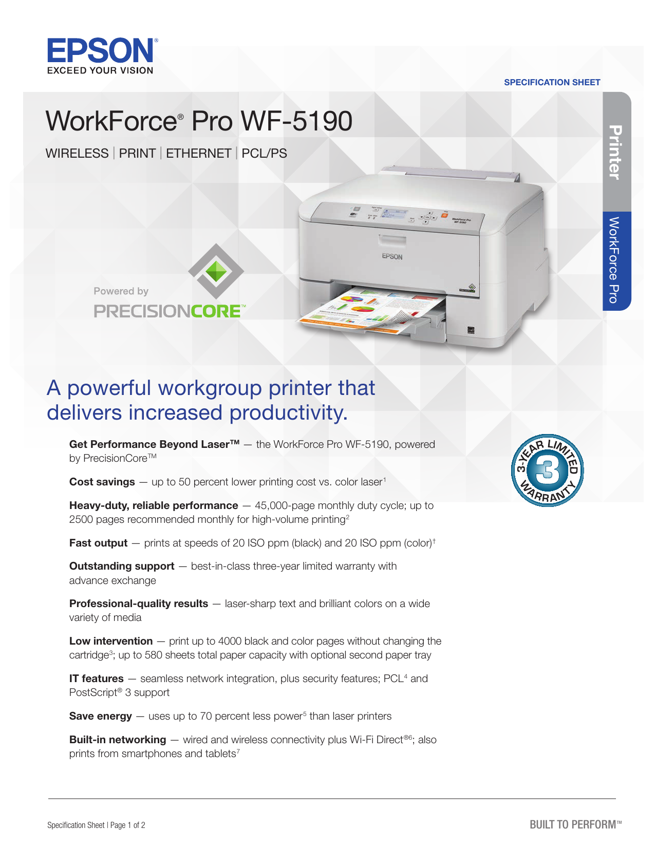 Epson WorkForce Pro WF-5190 Specification | Manualzz