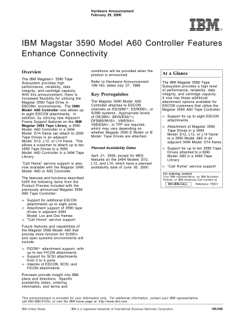IBM Magstar 3590 Model A60 Controller Features Enhance | Manualzz