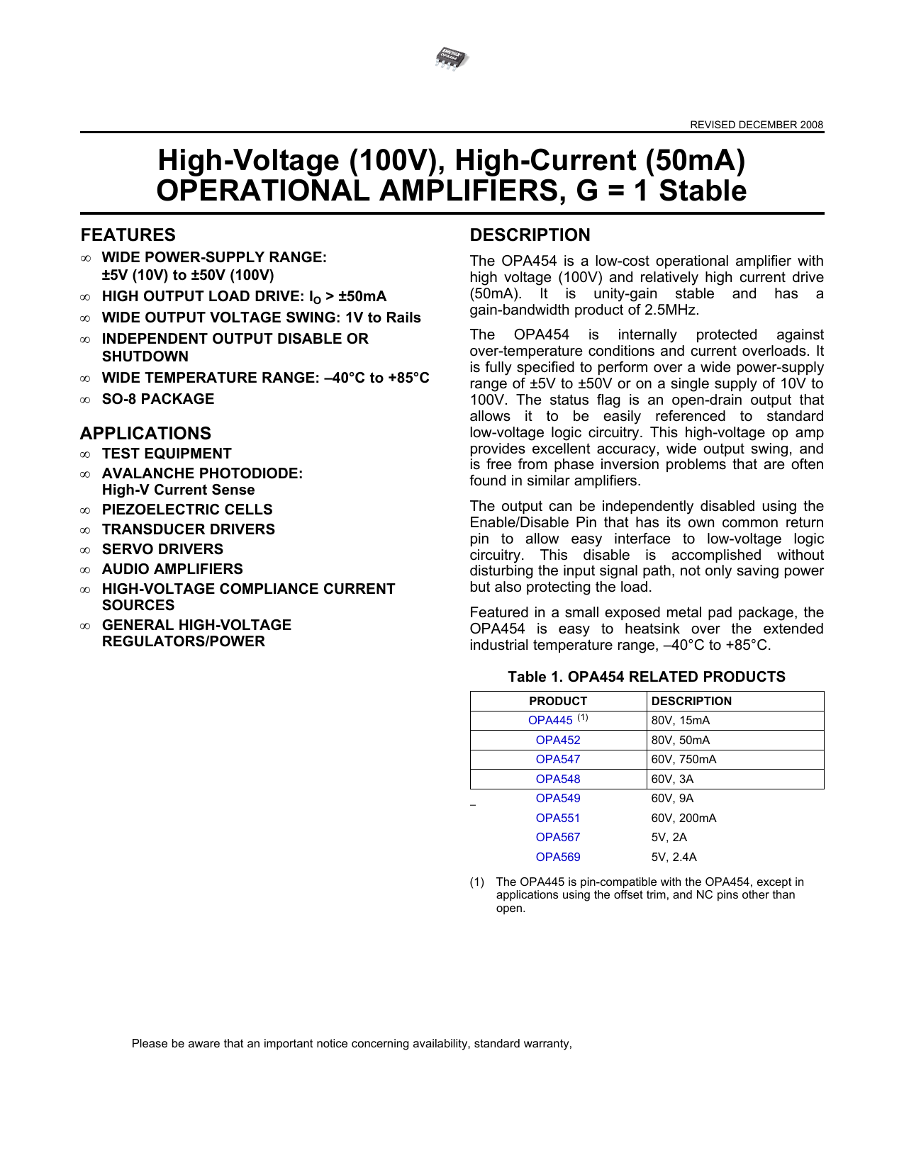 High Voltage 100v High Current 50ma Operational