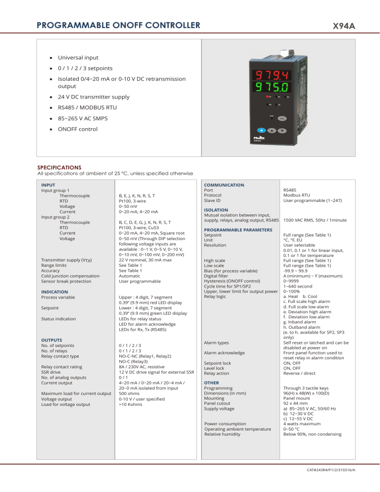 Programmable Onoff Controller X94a Manualzz