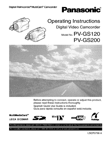 Panasonic PV-GS200PP Digital Video Camcorder Owner's Manual | Manualzz