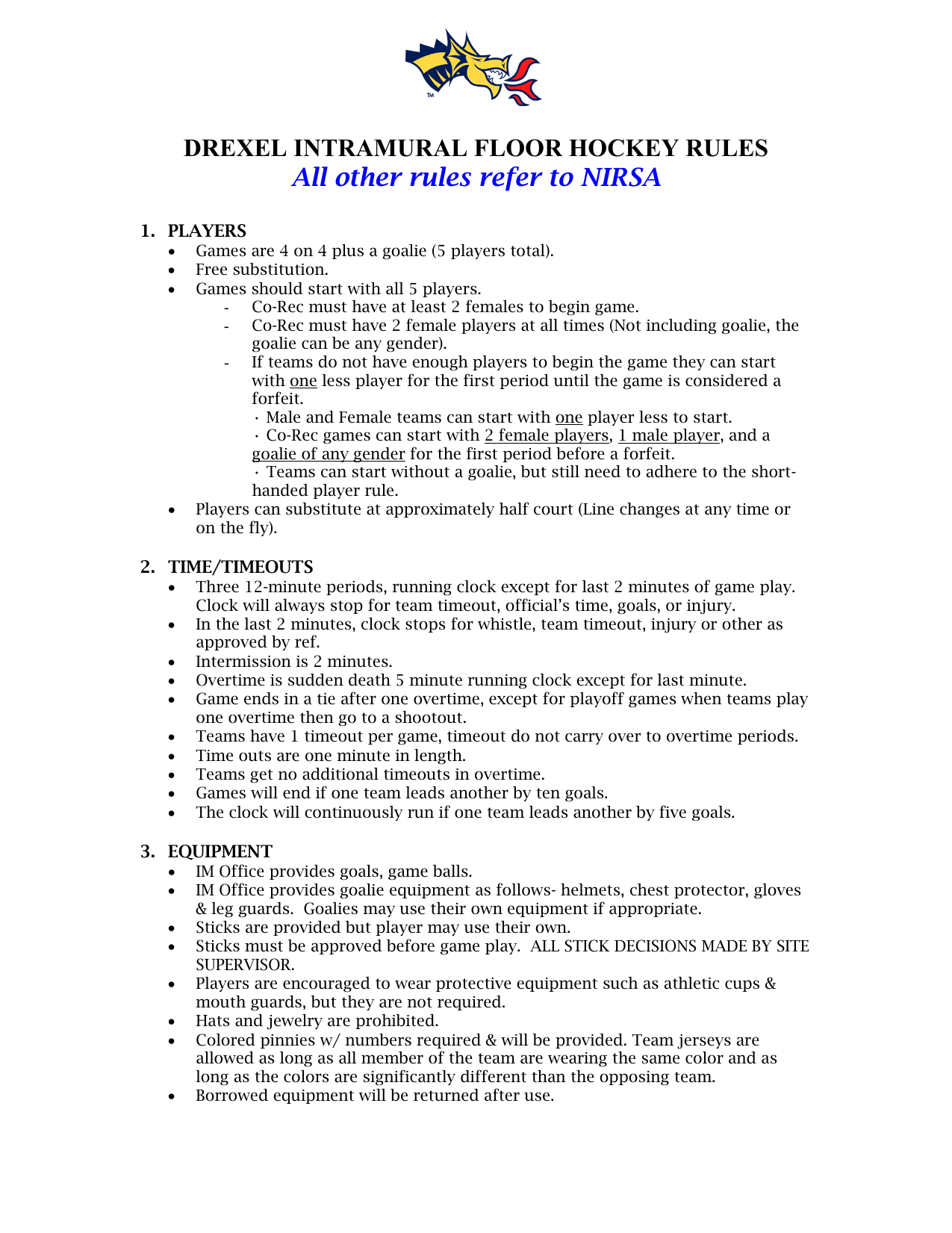 Drexel Intramural Floor Hockey Rules All Other Rules Manualzz Com