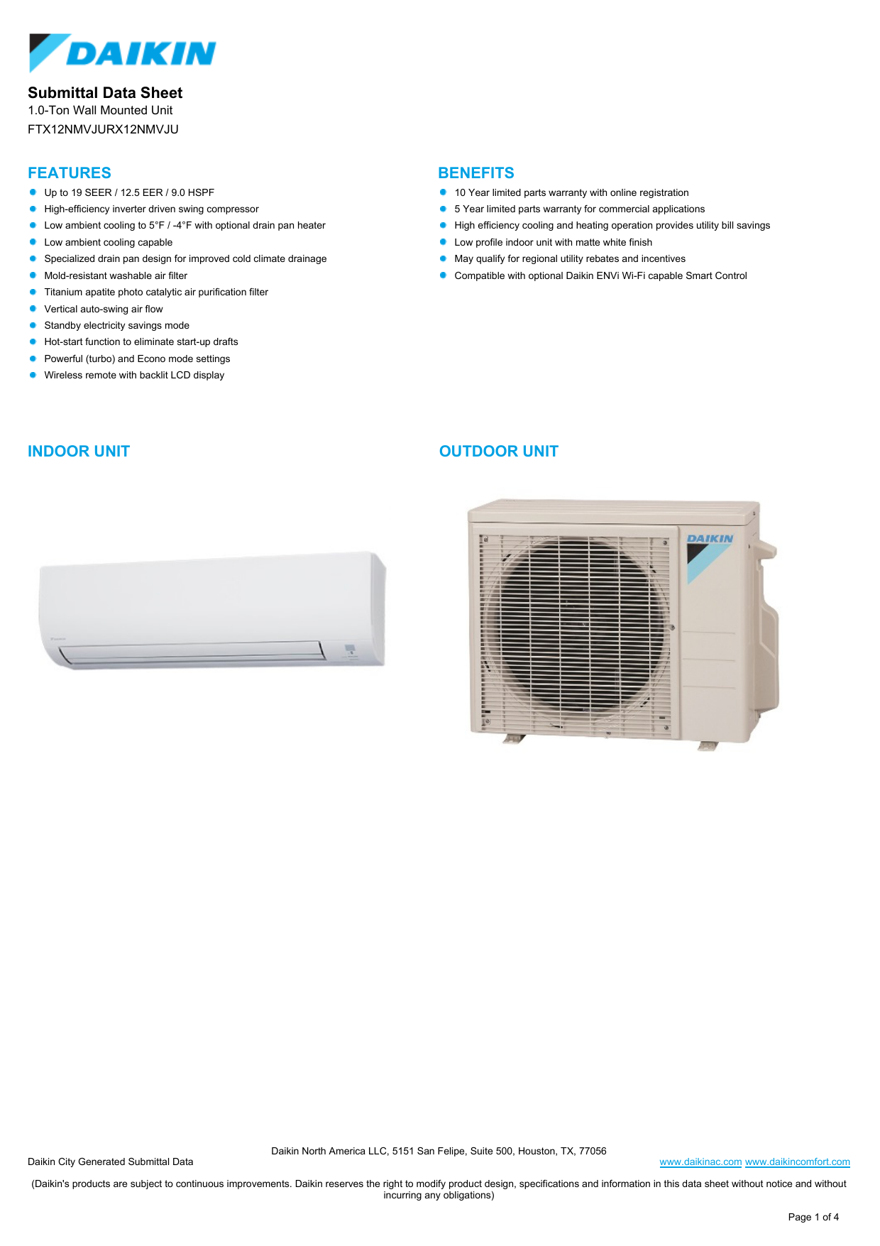 Features Benefits Indoor Unit Outdoor Unit Manualzz