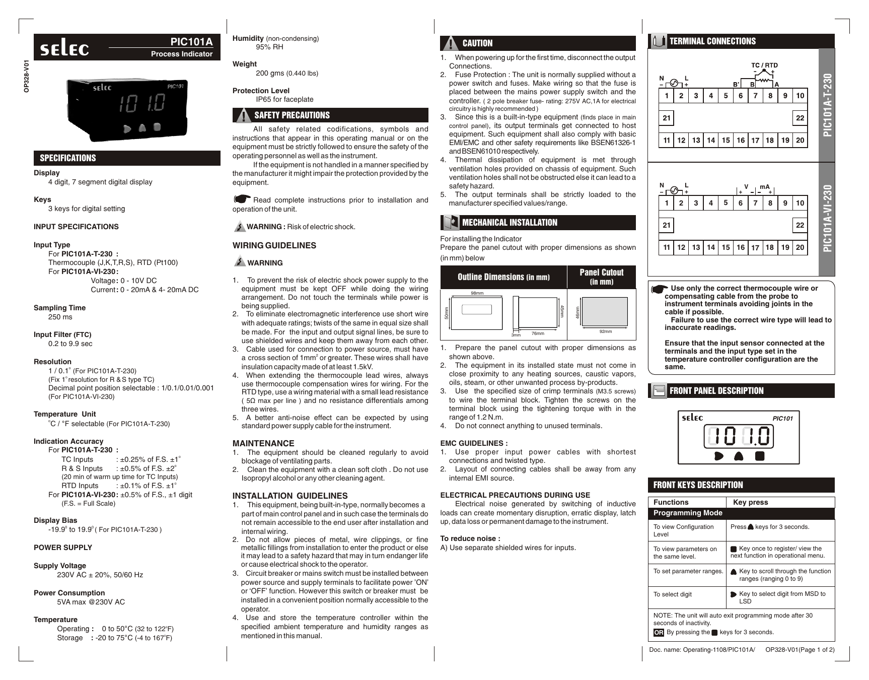 V I 230 P Ic 101a T 230 Pic101a Selec Manualzz