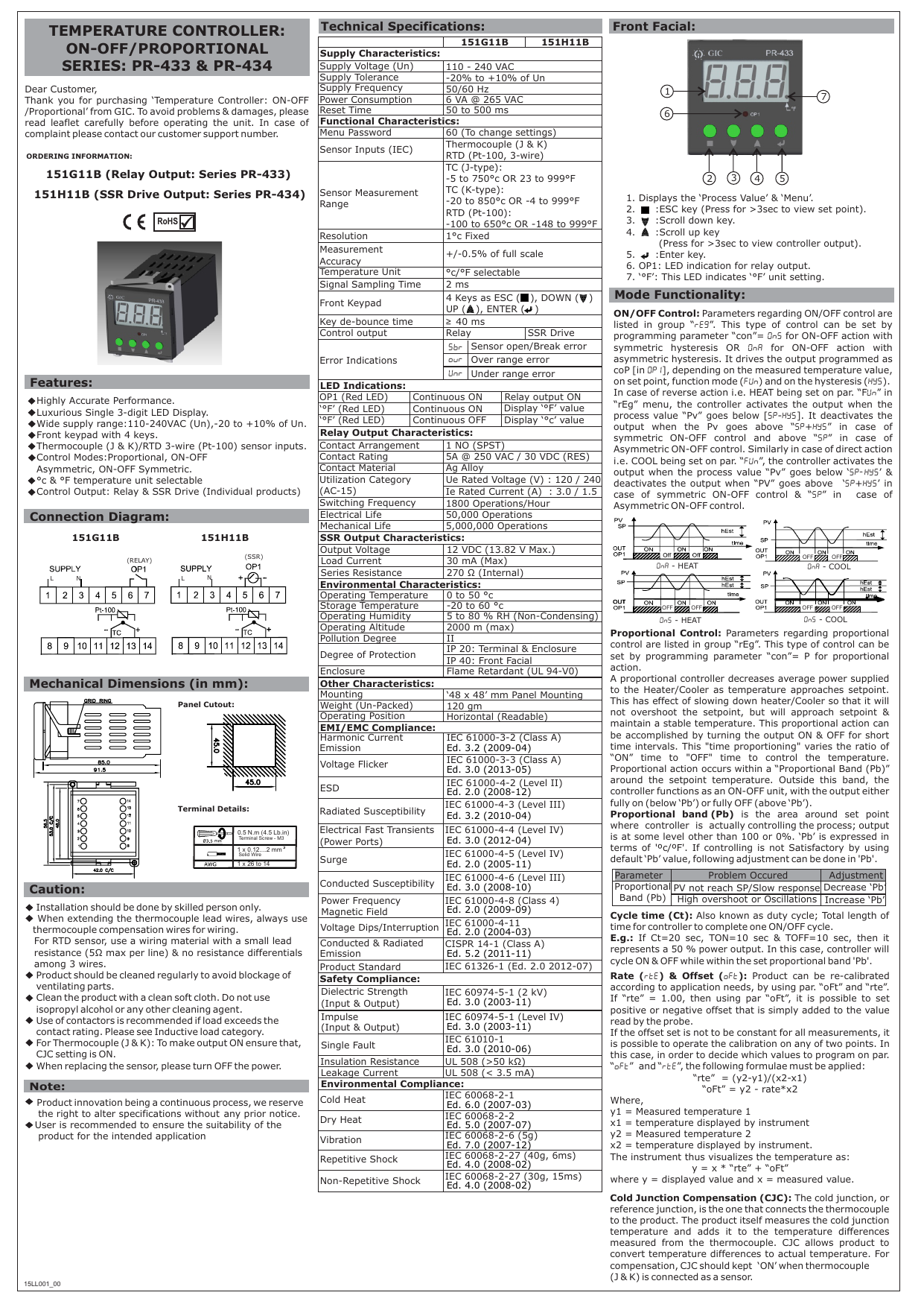 Temperature Controller On Off Proportional Series Pr 433