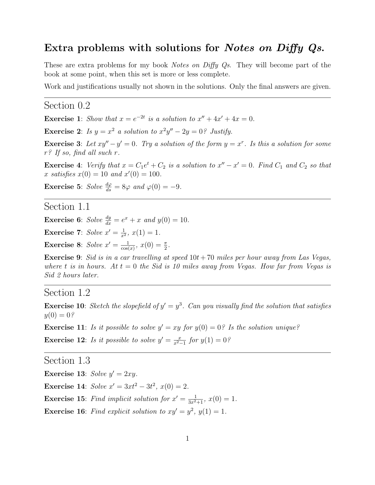 Extra Problems With Solutions For Notes On Diffy Qs Section 0 2 Manualzz