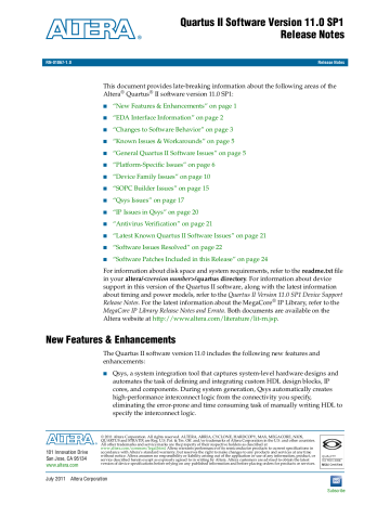 altera quartus ii features