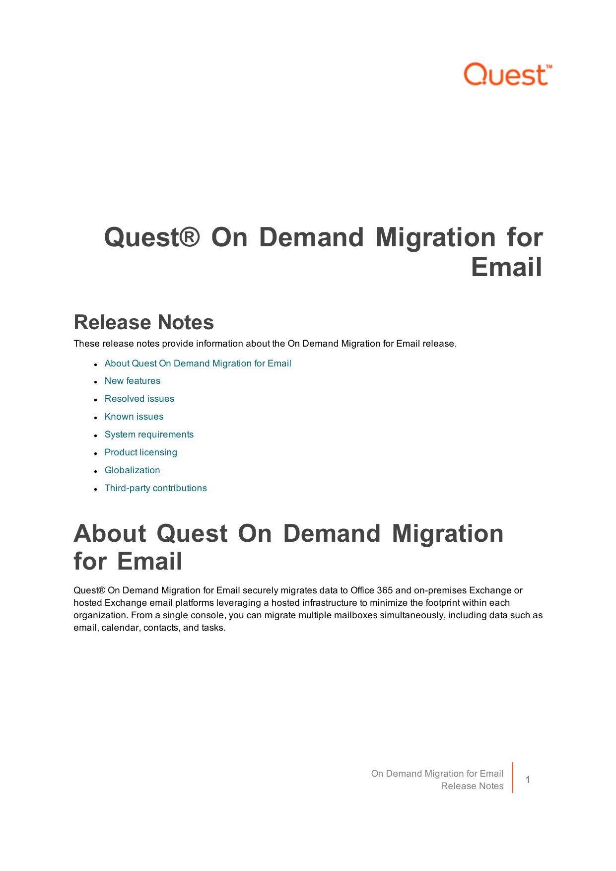 Quest On Demand Migration for Email - Release | Manualzz