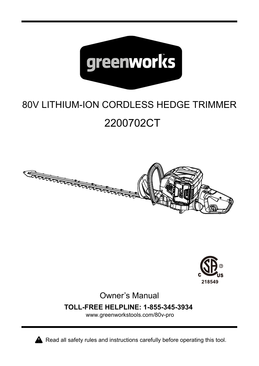 Greenworks 2200702CT Manualzz
