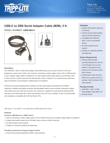 USB-C to DB9 Serial Adapter Cable (M/M), 5 ft. | Manualzz