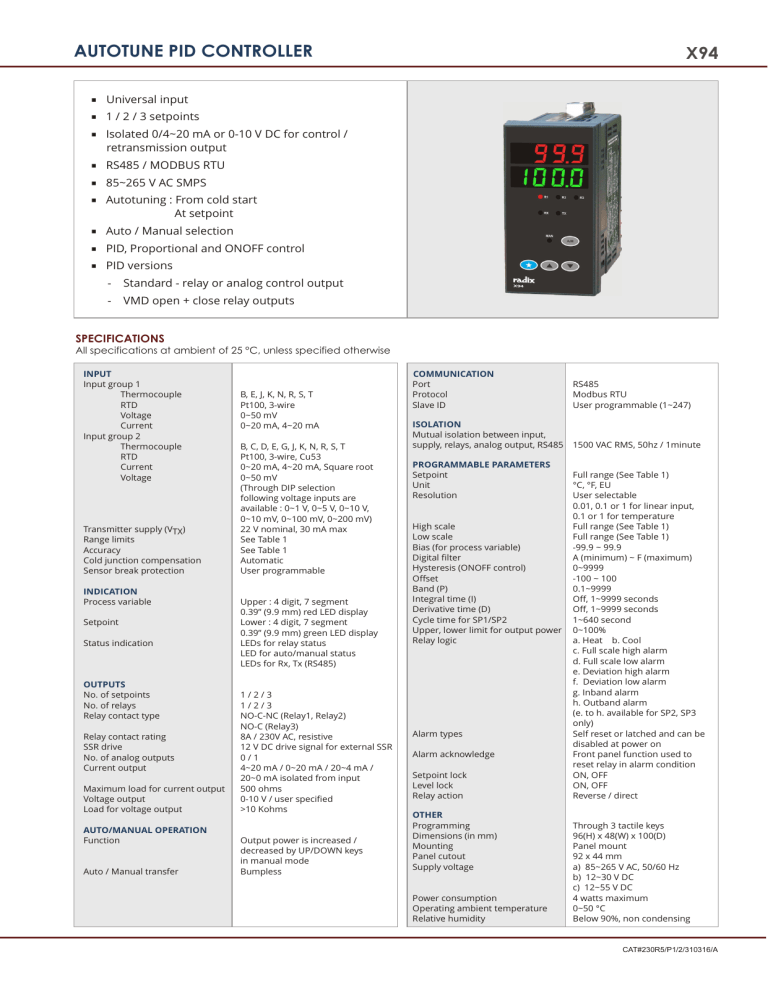 Autotune Pid Controller X94 Radix Electrosystems Pvt Ltd Manualzz