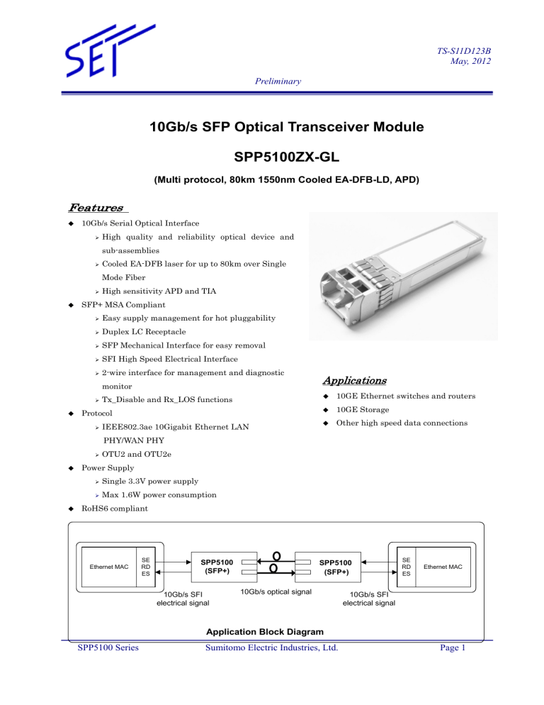 10gb S Sfp Optical Transceiver Module Spp5100zx Gl Manualzz